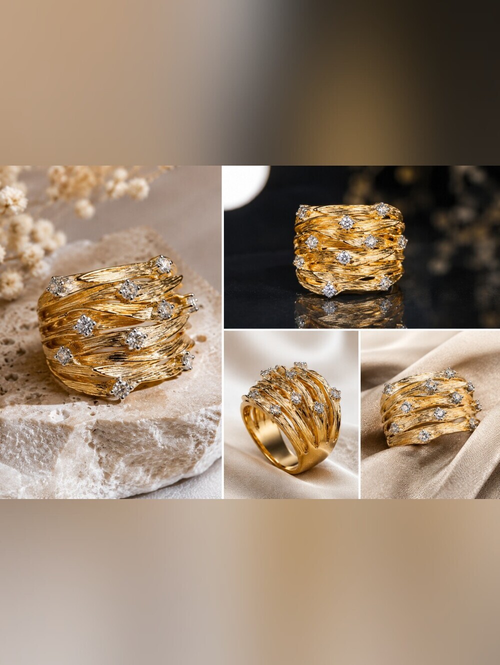 Gold-Tone Multi-Band Crystal Accent Ring - Picture 6 of 8